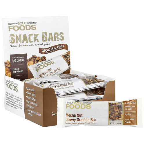 California Gold Nutrition, Foods, Mocha Nut Chewy Granola Bars, 12 Bars, 1.4 oz (40 g) Each