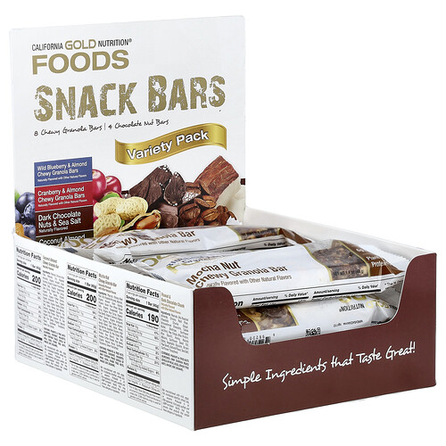 California Gold Nutrition, Foods, Variety Pack Snack Bars, 12 Bars, 1.4 oz (40 g) Each