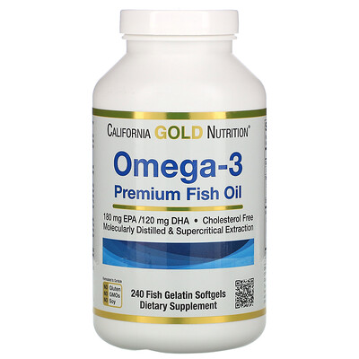 California Gold Nutrition Омега-3, рыбий жир премиального качества, 240 рыбно-желатиновых капсул
