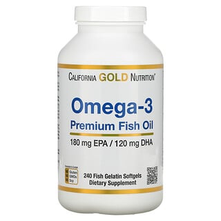 California Gold Nutrition, Рыбий жир с омега-3, 180 ЭПК / 120 ДГК, 240 капсул из рыбьего желатина