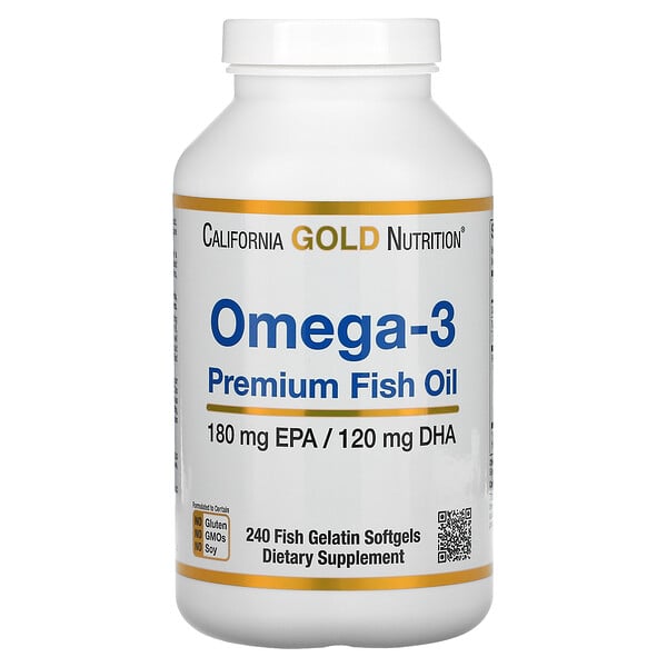 California Gold Nutrition, омега-3, рыбий жир премиального качества, 240 капсул из рыбьего желатина