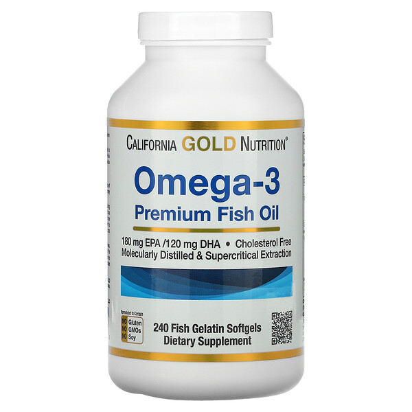 California Gold Nutrition, омега-3, рыбий жир премиального качества, 240 капсул из рыбьего желатина