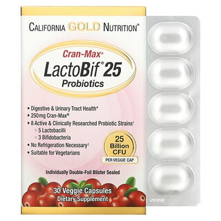 California Gold Nutrition, LactoBif（ラクトビフ）生き生き菌株、Cran-Max（クランマックス）、250億CFU、ベジカプセル30粒
