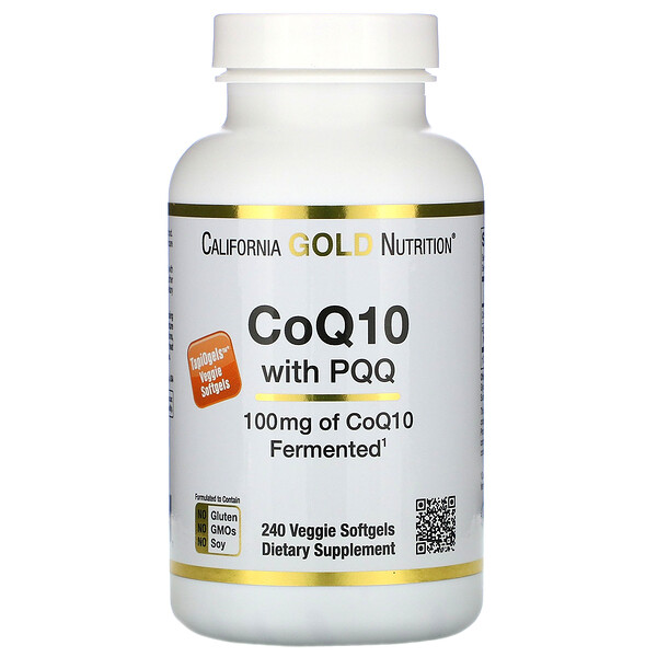 California Gold Nutrition, CoQ10 de 100 mg con PQQ de 10 mg, 240 cápsulas blandas vegetales