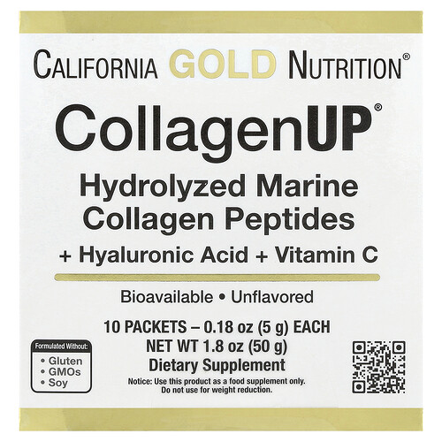 California Gold Nutrition, CollagenUP®, hydrolysierte Meereskollagenpeptide mit Hyaluronsäure & Vitamin C, geschmacksneutral,10 Päckchen, je 5 g