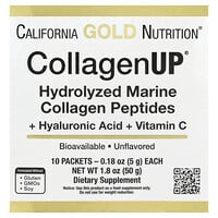 California Gold Nutrition, CollagenUP®, Hydrolyzed Marine Collagen Peptides with Hyaluronic Acid, Unflavored, 10 Packets, 0.18 oz (5 g) Each
