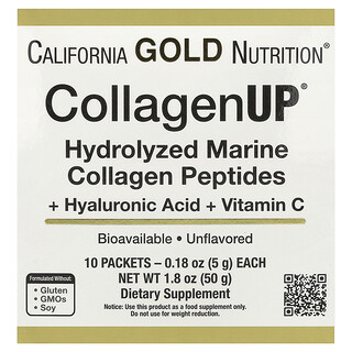 California Gold Nutrition, CollagenUP,® Gehydrolyseerde Marine Collageen Peptiden met Hyaluronzuur en Vitamine C, Ongeflavoured, 10 Pakketten, 0.18 oz (5 g) Elk