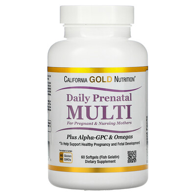 California Gold Nutrition ежедневный пренатальный мультивитаминный комплекс для беременных и кормящих женщин 60 мягких таблеток из рыбьего желатина