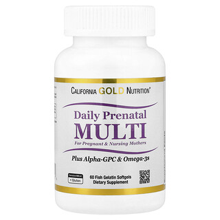 California Gold Nutrition, Prenatal MultiVitamin with Alpha-GPC and Omega-3s, 60 Fish Gelatin Softgel