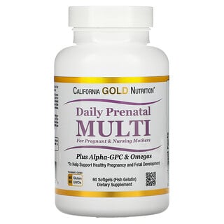 California Gold Nutrition, Suplemento multivitamínico prenatal diario para mujeres embarazadas y madres lactantes, 60 cápsulas blandas de gelatina de pescado