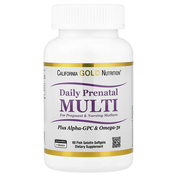 California Gold Nutrition Prenatal MultiVitamin with Alpha-GPC and Omega-3s, 60 Fish Gelatin Softgels