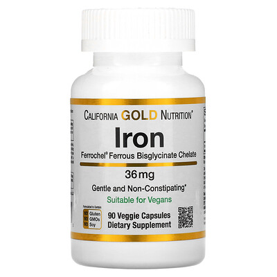 

California Gold Nutrition, Ferrochel Iron (Bisglycinate), 36 mg, 90 Veggie Capsules