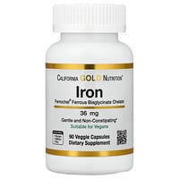 California Gold Nutrition, Ferrochel® Iron (Bisglycinate), 36 mg, 90 Veggie Capsules