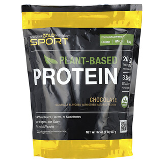 California Gold Nutrition, Sport, Plant-Based Protein with Organic Brown Rice Protein Concentrate, Flaxseed, Chia Seed, Chocolate, 2 lb (907 g)