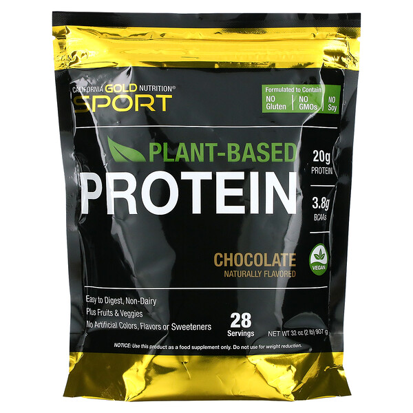 California Gold Nutrition, Plant-Based Protein Chocolate, pflanzliches Protein mit Schokoladengeschmack, vegan, leicht zu verdauen, 907 g (2 lb)