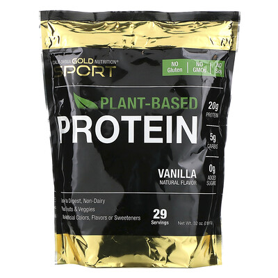 

California Gold Nutrition растительный протеин со вкусом ванили, веганский, легкоусвояемый, 907 г (2 фунта)