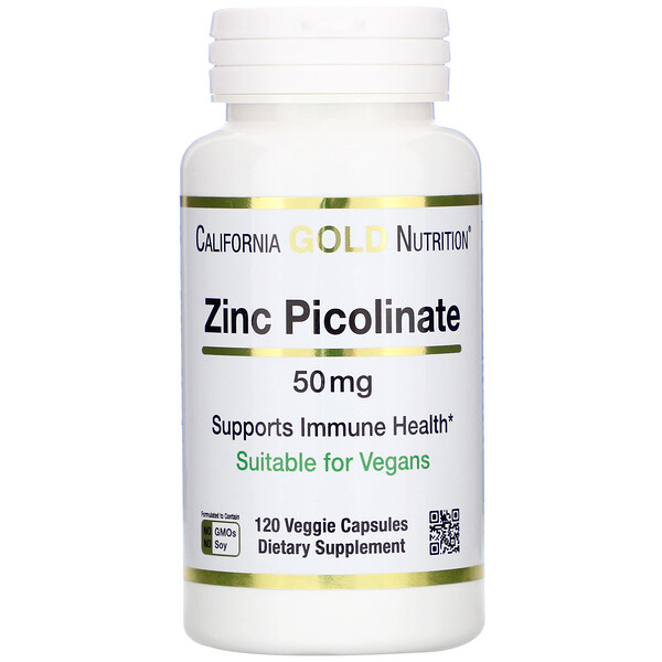 California Gold Nutrition, Zinc Picolinate, 50 mg, 120 Veggie Capsules