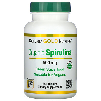 California Gold Nutrition органическая спирулина, сертификат USDA Organic, 500 мг, 240 таблеток