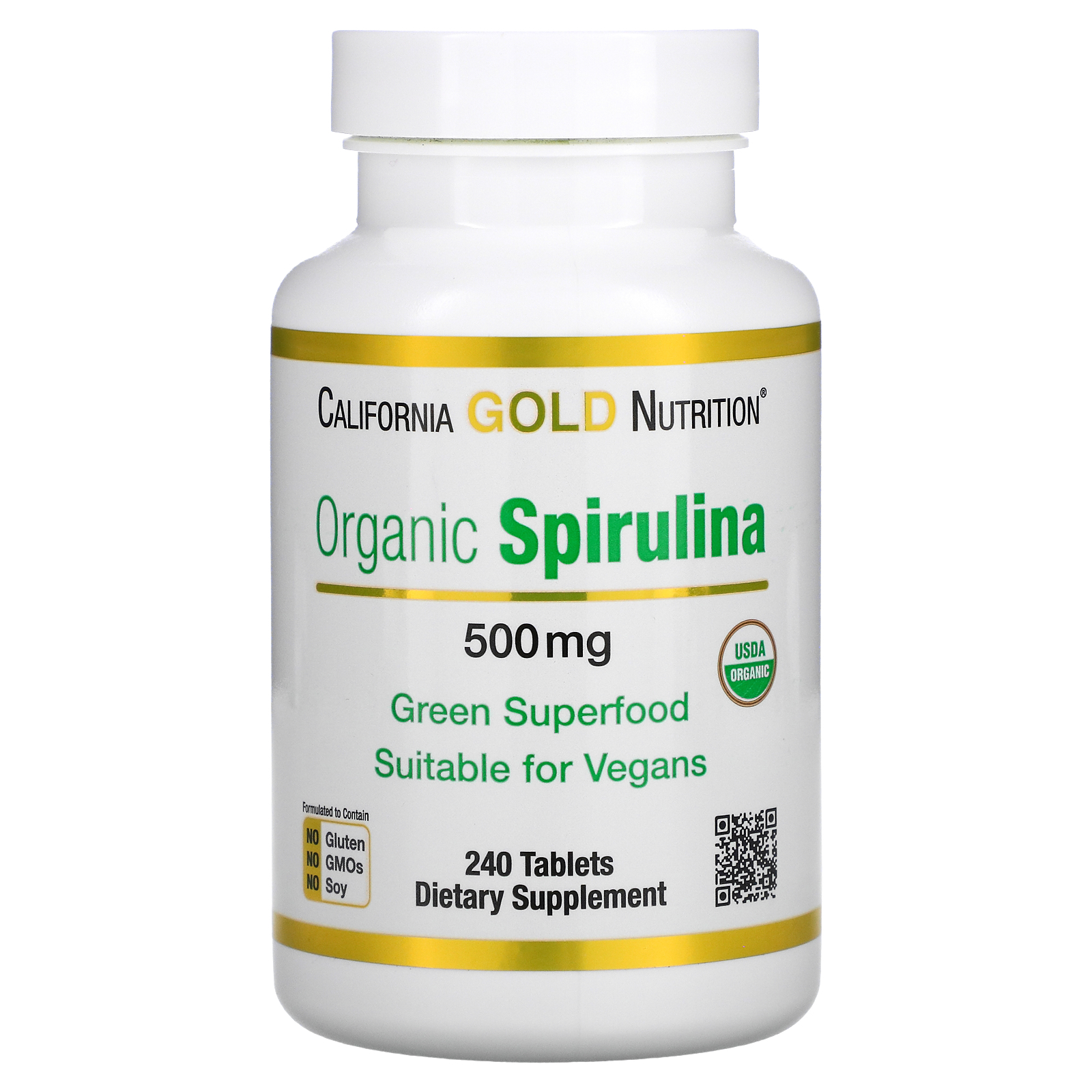 California Gold Nutrition, Organic Spirulina, Organic, 500 mg, 240