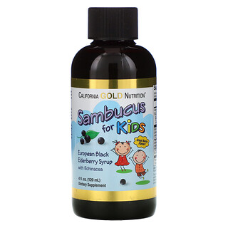 California Gold Nutrition, Sambucus for Kids, Xarope de Baga de Sabugueiro Preto Europeu com Echinacea, 4 fl oz (120 ml)