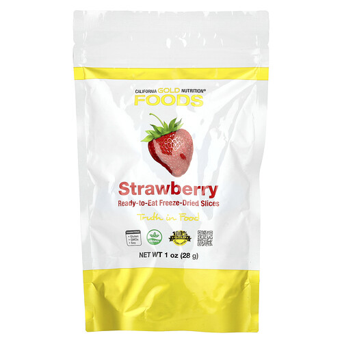 California Gold Nutrition Foods, Freeze-Dried Strawberry, Ready to Eat Whole Freeze-Dried Slices, 1 oz (28 g)