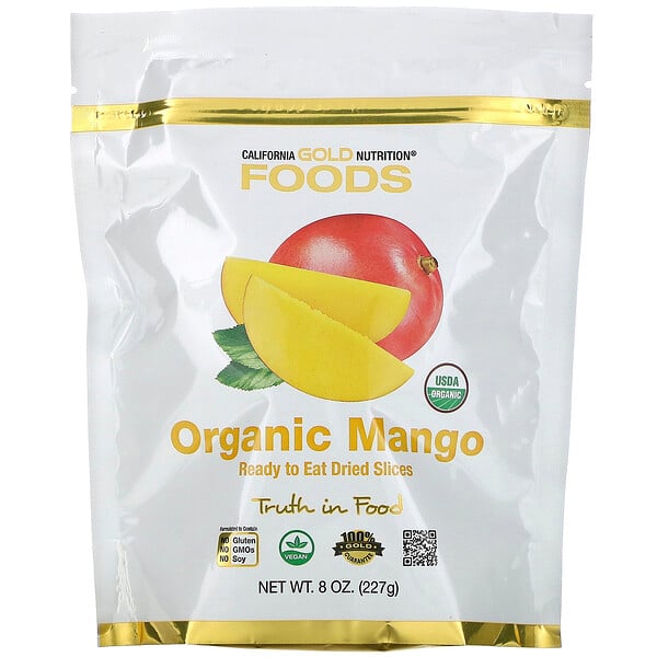 California Gold Nutrition‏, מנגו אורגני, פרוסות מיובשות מוכנות לאכילה, 227 גרם (8 oz)