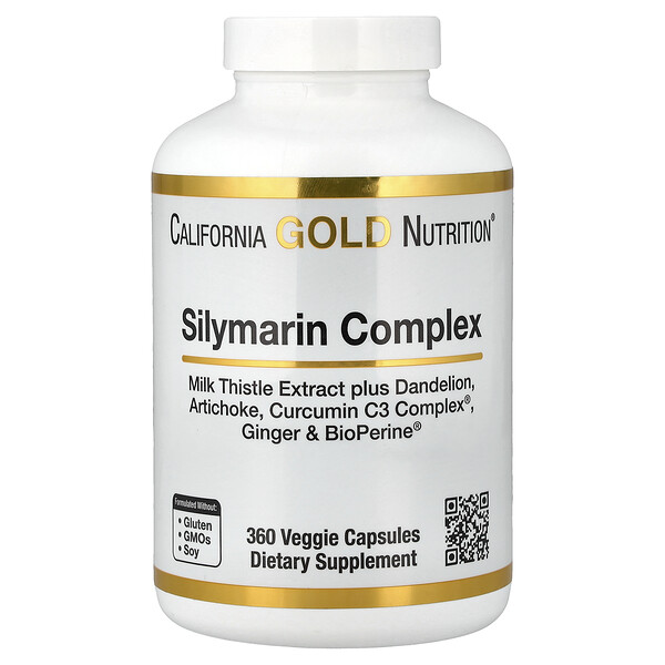 California Gold Nutrition Silymarin Complex with Milk Thistle Extract Plus Dandelion, Artichoke, Ginger, and BioPerine®, 360 Veggie Capsules