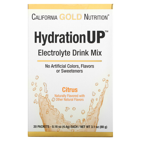 California Gold Nutrition‏, HydrationUP، مزيج مشروب إلكترولايت، بنكهة الحمضيات، 20 كيس، 0.16 أونصة (4.4 جم) لكل كيس