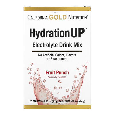 California Gold Nutrition HydrationUP Electrolyte Drink Mix Fruit Punch 20 Packets 0.15 oz (4.2 g) Each