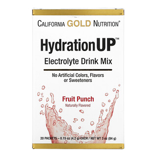 California Gold Nutrition, HydrationUP, Mistura de Bebida com Eletrólitos, Ponche de Frutas, 20 Pacotes, 4,2 g (0,15 oz) Cada