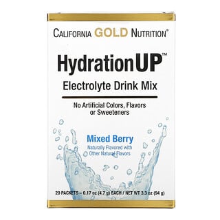 California Gold Nutrition, HydrationUP, mezcla para preparar bebidas con electrolitos, mezcla de bayas, 20 paquetes, 4,7 g (0,17 oz) cada uno