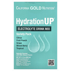HydrationUP®, суміш для приготування напою з електролітами, з лактатом кальцію, вітамінами C та E, асорті смаків, 20 пакетиків по 4–4,8 г (0,14–0,17 унції)