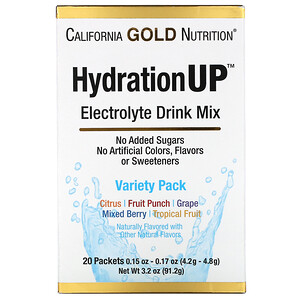 California Gold Nutrition, HydrationUP, смесь для приготовления электролитического напитка, ассорти, 20 пакетиков, 4,2 г в каждом