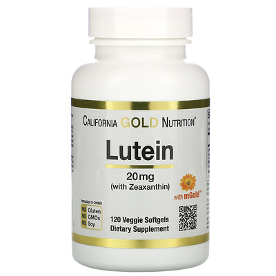 California Gold Nutrition лютеин с зеаксантином, 20 мг, 120 растительных мягких таблеток