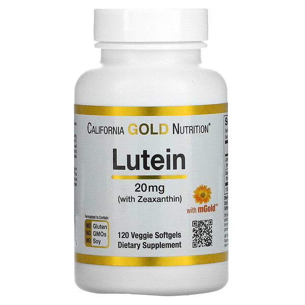 California Gold Nutrition, Luteína con zeaxantina, 20 mg, 120 cápsulas blandas vegetales