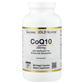 California Gold Nutrition, CoQ10 with BioPerine® Black Pepper Extract, CoQ10 mit BioPerine® Schwarzem-Pfeffer-Extrakt, 360 pflanzliche Kapseln