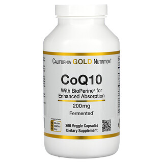 California Gold Nutrition, коэнзим Q10 USP с экстрактом BioPerine, 200 мг, 360 вегетарианских капсул