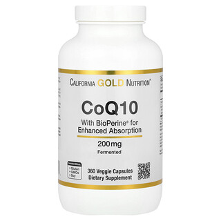 California Gold Nutrition, CoQ10 con extracto de pimienta negra BioPerine®, 200 mg, 360 cápsulas vegetales
