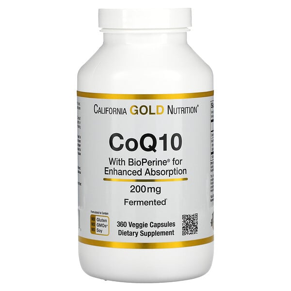 California Gold Nutrition, коэнзим Q10 фармацевтической чистоты с экстрактом BioPerine, 200 мг, 360 вегетарианских капсул