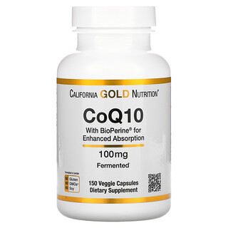 California Gold Nutrition, الإنزيم المساعد Q10 الموافق لدستور الأدوية الأمريكي مع BioPerine، 100 ملجم، 150 كبسولة نباتية