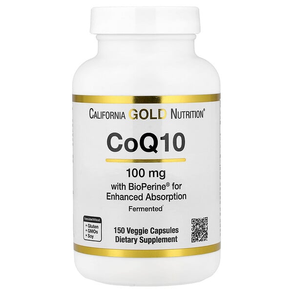 California Gold Nutrition CoQ10, Ubiquinone USP with Bioperine® Black Pepper Extract, Enhanced Bioavailability, 150 Veggie Capsules