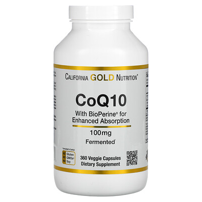 California Gold Nutrition Коэнзим Q10 класса USP с экстрактом BioPerine  100 мг  360 растительных капсул