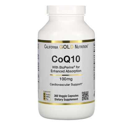 California Gold Nutrition коэнзим Q10 фармацевтической чистоты (USP) с Bioperine, 100 мг, 360 растительных капсул