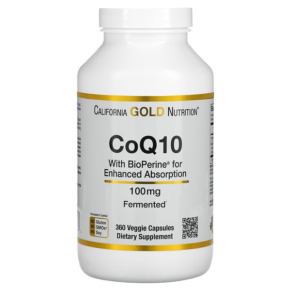 Коэнзим Q10 класса USP с экстрактом BioPerine, 100 мг, 360 растительных капсул