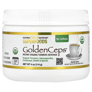 California Gold Nutrition, Superfoods, GoldenCeps®, Organic Turmeric with Ashwagandha, Cordyceps, and Reishi, 4 oz (114 g)