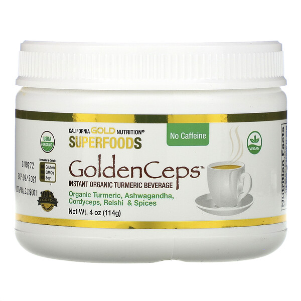 California Gold Nutrition, GoldenCeps، مسحوق كركم عضوي بمواد مكيّفة، 4 أونصة (114 جم)
