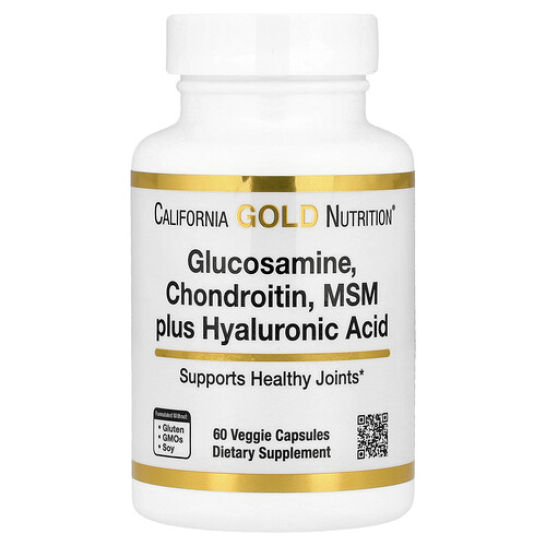 カリフォルニア ゴールド ニュートリション California Gold Nutrition, グルコサミン コンドロイチン MSM（メチルスルフォニルメタン）、ヒアルロン酸配合、ベジカプセル60粒