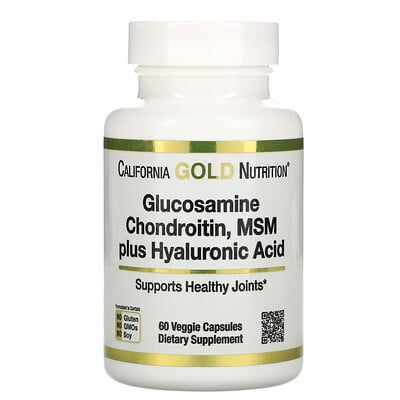 California Gold Nutrition глюкозамин, хондроитин и МСМ с гиалуроновой кислотой, 60 растительных капсул