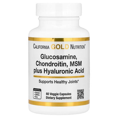 California Gold Nutrition, Glucosamina, condroitina y MSM más ácido hialurónico, 60 cápsulas vegetales