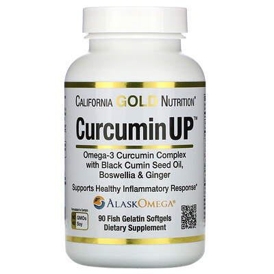 California Gold Nutrition CurcuminUP, комплекс с омега-3 и куркумином, подвижность и комфорт суставов, 90 капсул из рыбьего желатина
